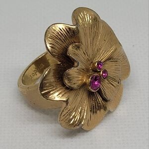 LIA SOPHIA Retired Azalea Wildflower Gold Tone Hot Pink Crystal Rhinestones